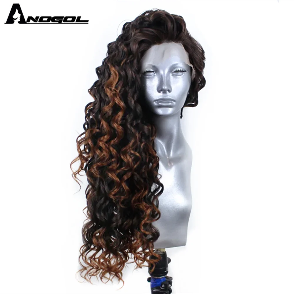 Аногол темно коричневый Омбре синтетический парик фронта шнурка афро длинный