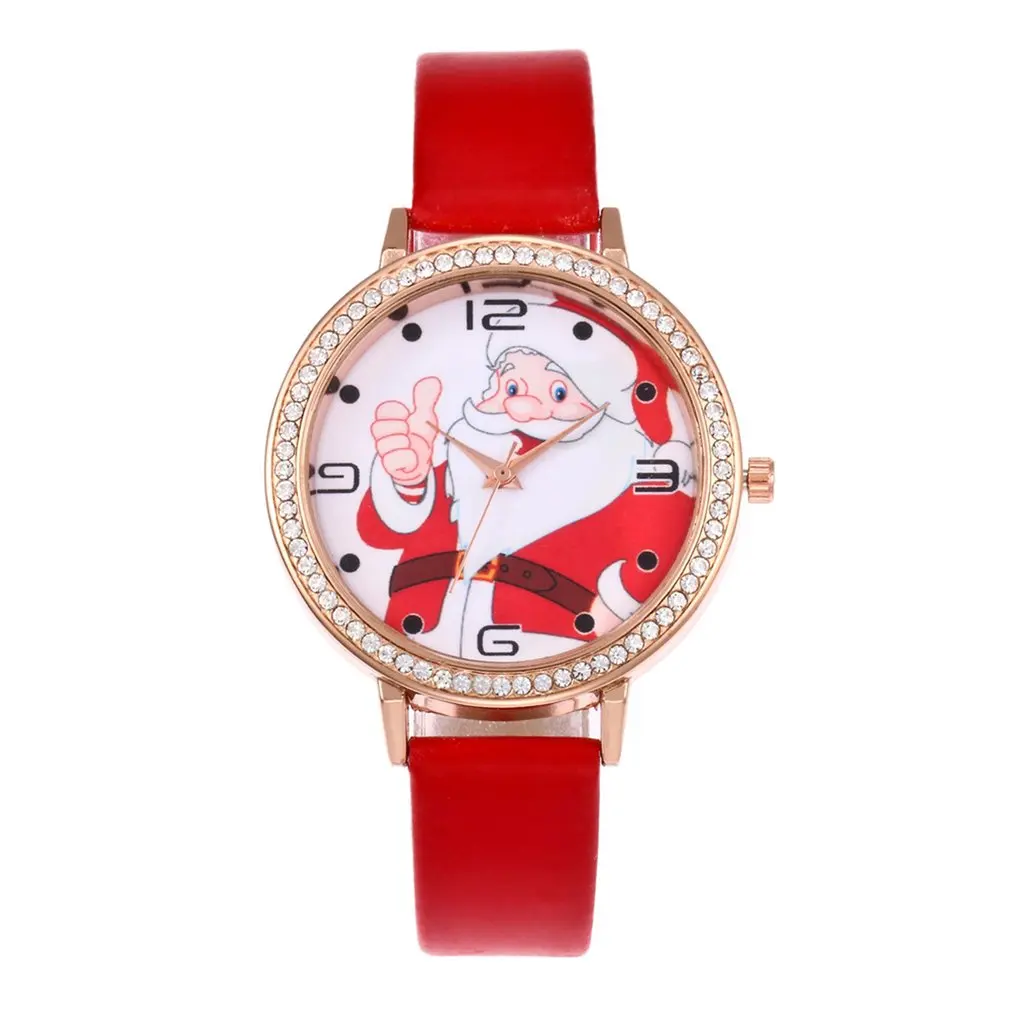 Милые кварцевые наручные часы с изображением Санта Клауса украшенные стразами