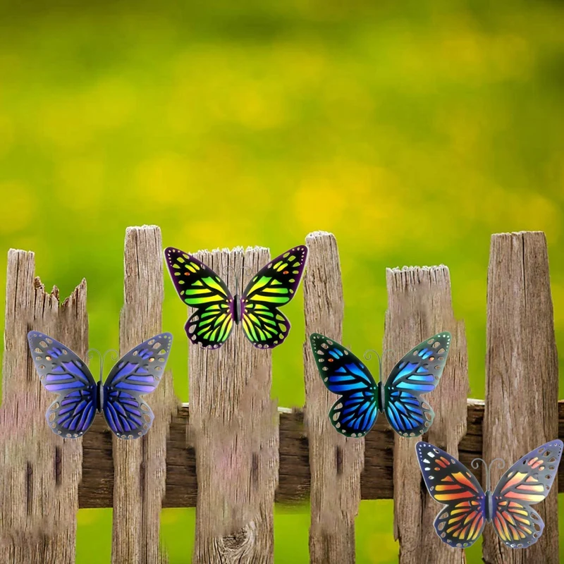 4Pcs Metal Butterfly Home Wall Decor Hanging Sculpture Art Garden Courtyard Fence Decorative | Дом и сад