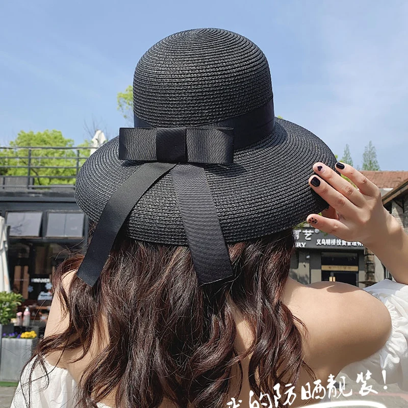 Шляпа от солнца Женская с бантом модная пляжная Соломенная Панама в стиле
