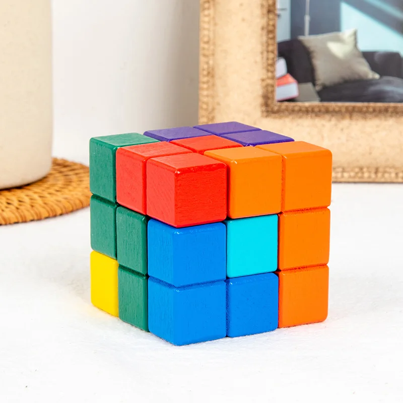 

Wooden Block Toys For Children Fidget Toys Rainbow Stacking DIY Magnetic Cube 3D Model Building Blocks Math Educational Toys