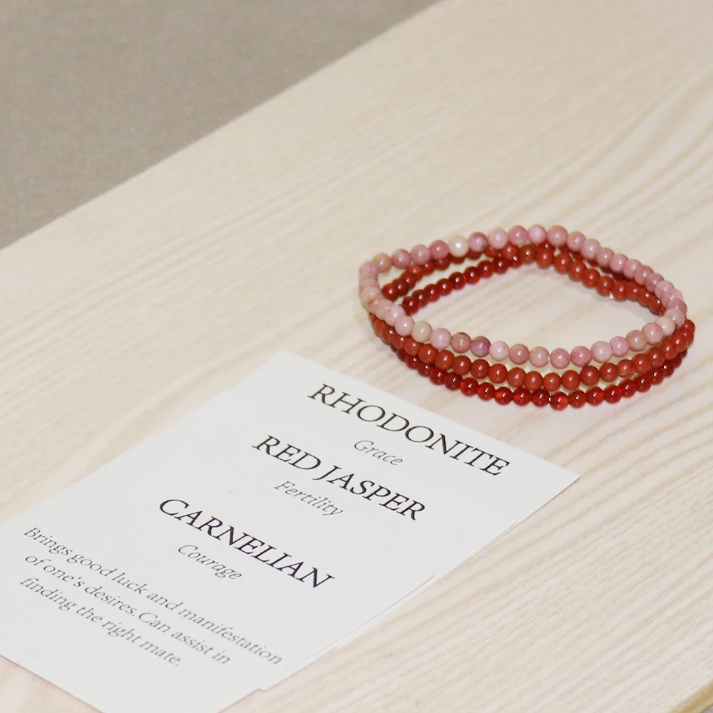 MG0057 Wholesale 4 mm Mini Gem Stone Bracelet Set Women`s Rhodolite Carnelian Natural Red Yoga Mala | Украшения и аксессуары