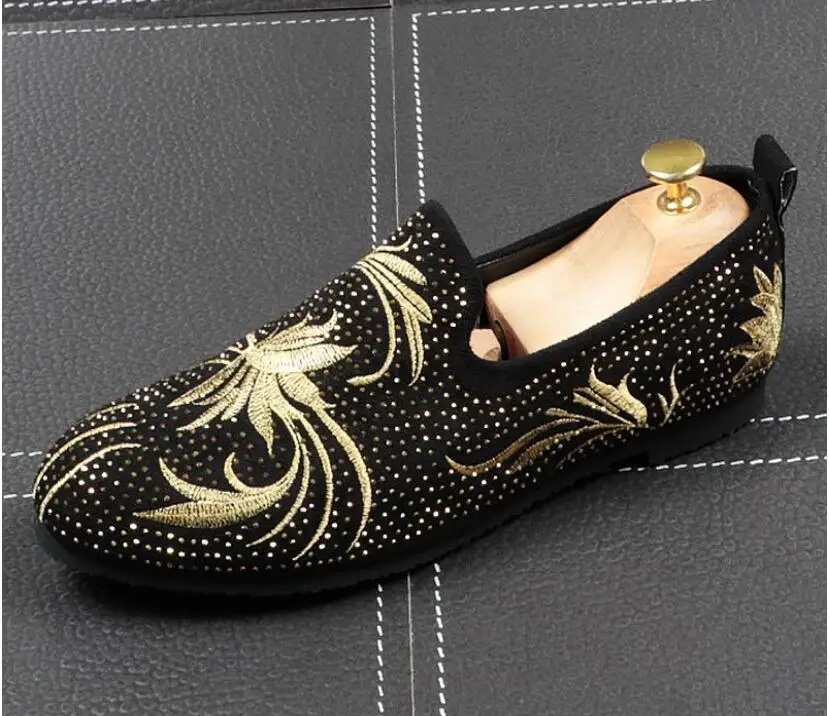 Новые роскошные мужские украшенные вышивкой модная повседневная обувь синего