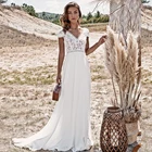 Горячая Распродажа Бохо кружевное свадебное платье с коротким рукавом, V-образным вырезом и открытой спиной