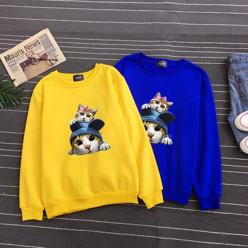 

Осенне-зимний свободный плюшевый свитер в стиле Харадзюку BF с мультяшным принтом и круглым вырезом Студенческая Корейская мужская и женска...