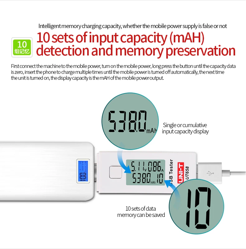 UNI-T UT658B USB тестер телефон компьютер зарядка Напряжение Ток энергии монитор ЖК-подсветка