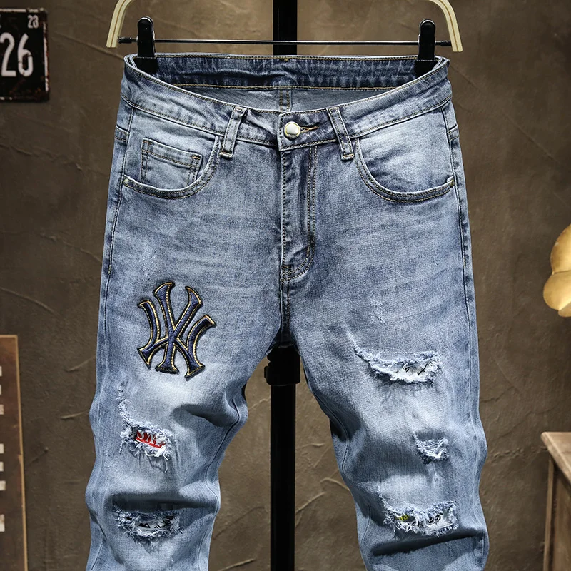 Европейские мужские брендовые облегающие джинсы dsq джинсовые брюки стрейч синие