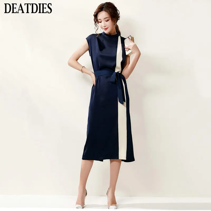 

Женское платье с поясом и круглым вырезом, красное летнее Повседневное платье свободного покроя без рукавов, офисное платье для женщин, нов...