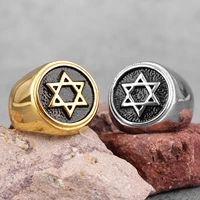 judaism hexagram star of david stainless steel mens rings punk hip hop for male boy biker jewelry creativity gift wholesale