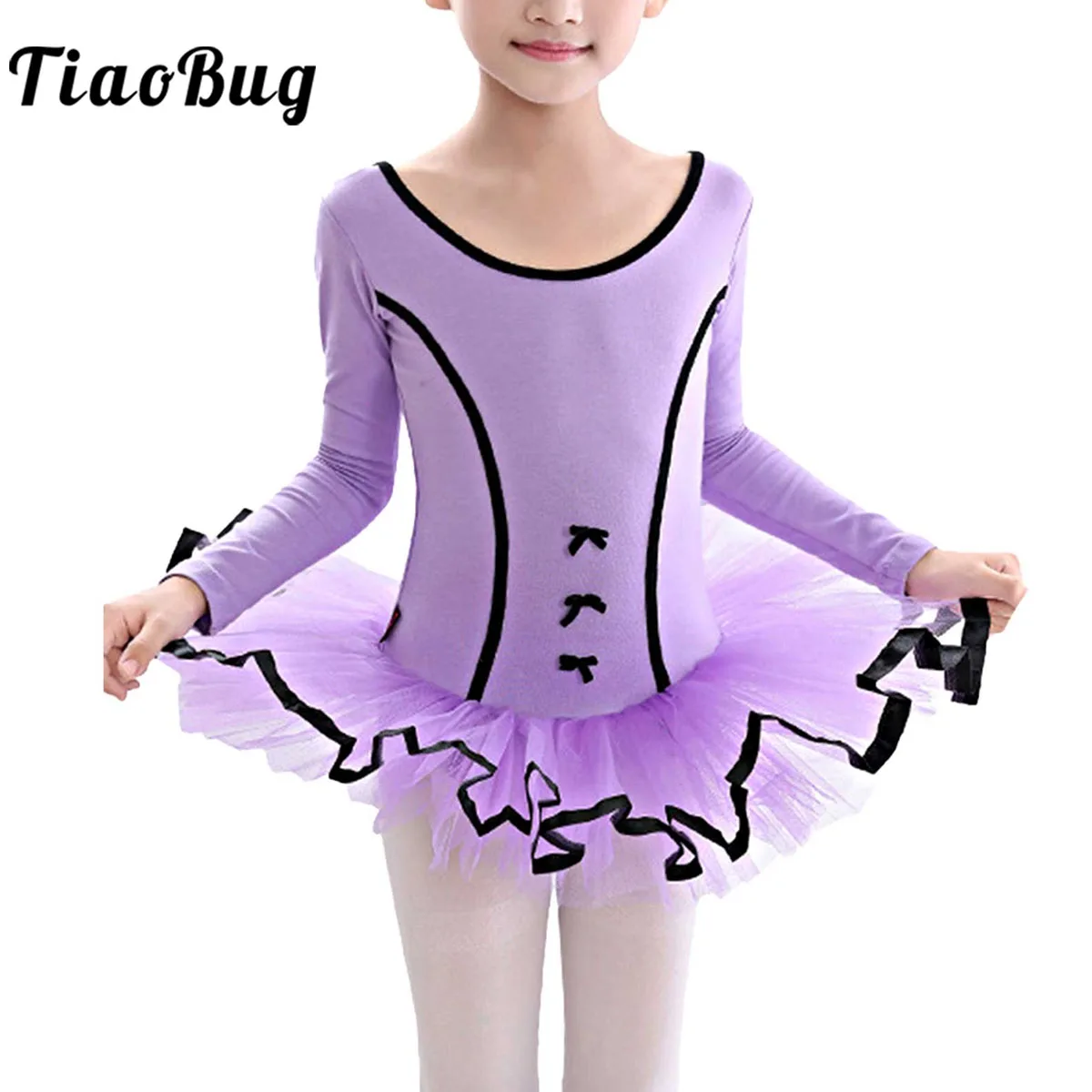 

Kids Girls Ballet Tutu Dress Long Sleeve Gymnastics Tulle Skirted Leotards Swan Lake Ballet Costumes Ballerina Dancewear