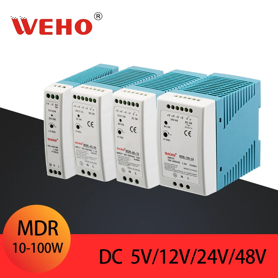 

MIni Din Rail Switch Power Supply MDR-10W 20W 40W 60W 100W Input AC 85~264v DC Output 5V 12V 15V 24V 48V