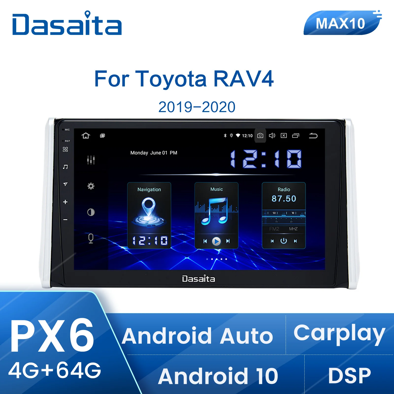 

Dasaita Автомобильный мультимедийный экран 10,2 дюйма IPS Android для Toyota RAV4 РАДИО 2018 2019 TDA7850 GPS BT5.0 стерео 1280*720