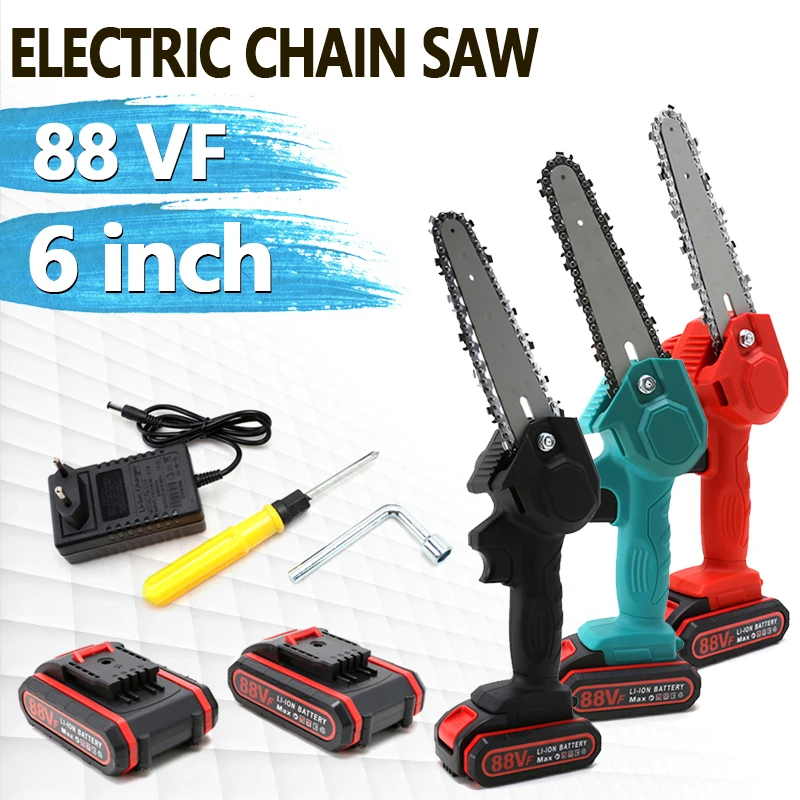 6-дюймовая 88VF 1200 Вт Мини Электрическая цепная пила, цепная пила с 1/2 аккумуляторами, садовая лесопила