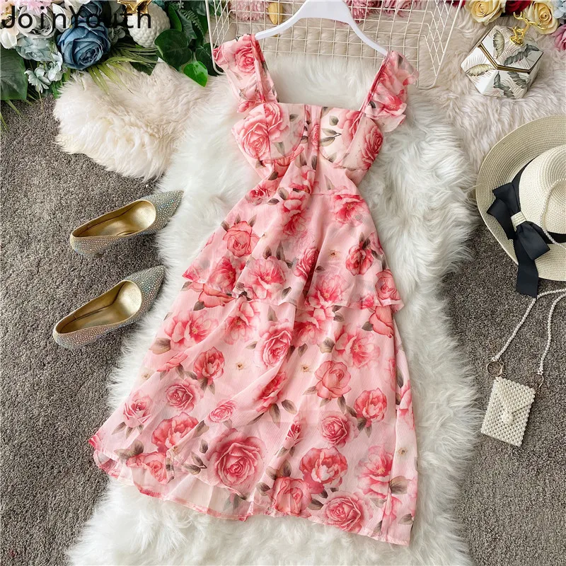 Joinyouth/Платья на бретельках с цветочным принтом для женщин Пляжный стиль Vestidos