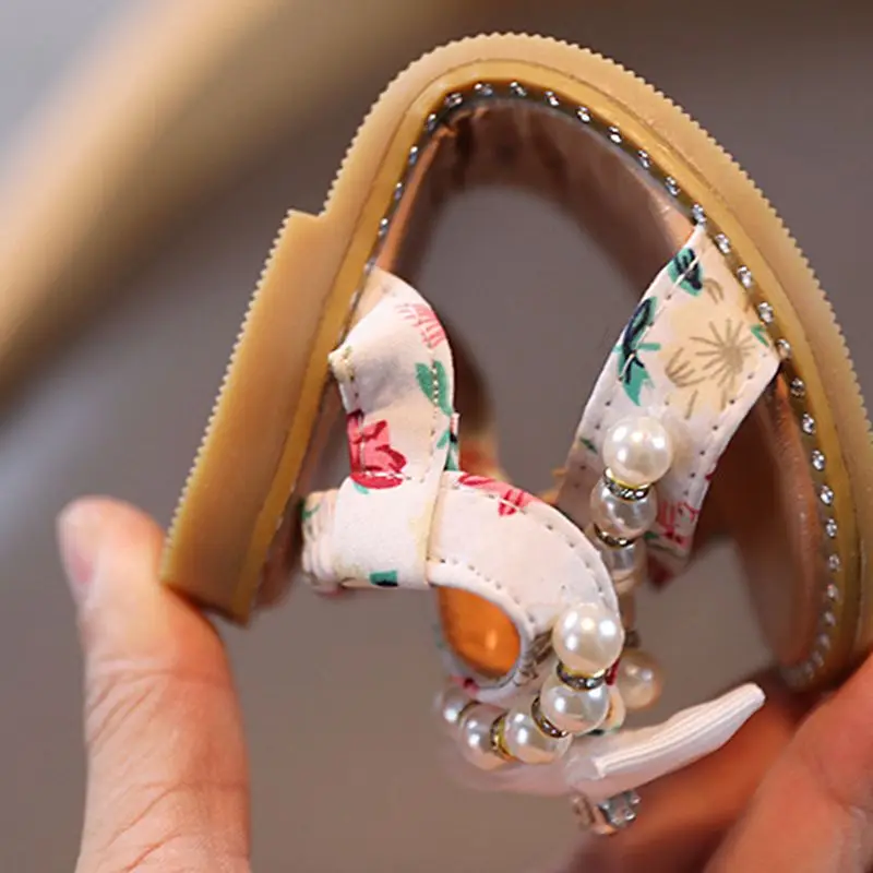 

Summer Girls Sandals Beading Sweet Soft Children's Beach Shoes Kids Floral Sandals Princess Fashion Cute Outdoor Slippers