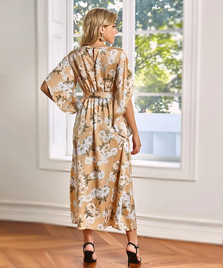 Мода v-образным вырезом в богемном стиле летнее платье с цветочным принтом