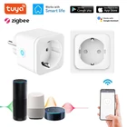 510 шт. Tuya ZigBee Smart Plug ЕС 16A Мощность монитор таймер розетка Smart Home Беспроводной совместимый с Alexa Google домашний помощник