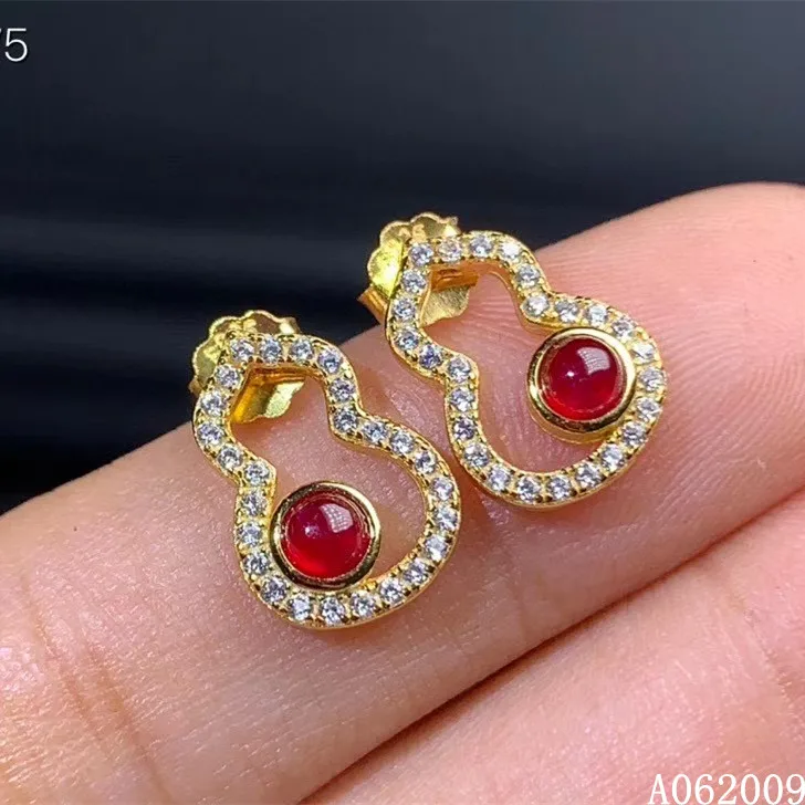 

KJJEAXCMY 925 sterling silver inlaid natural ruby earrings new popular gourd ladies ear stud support test