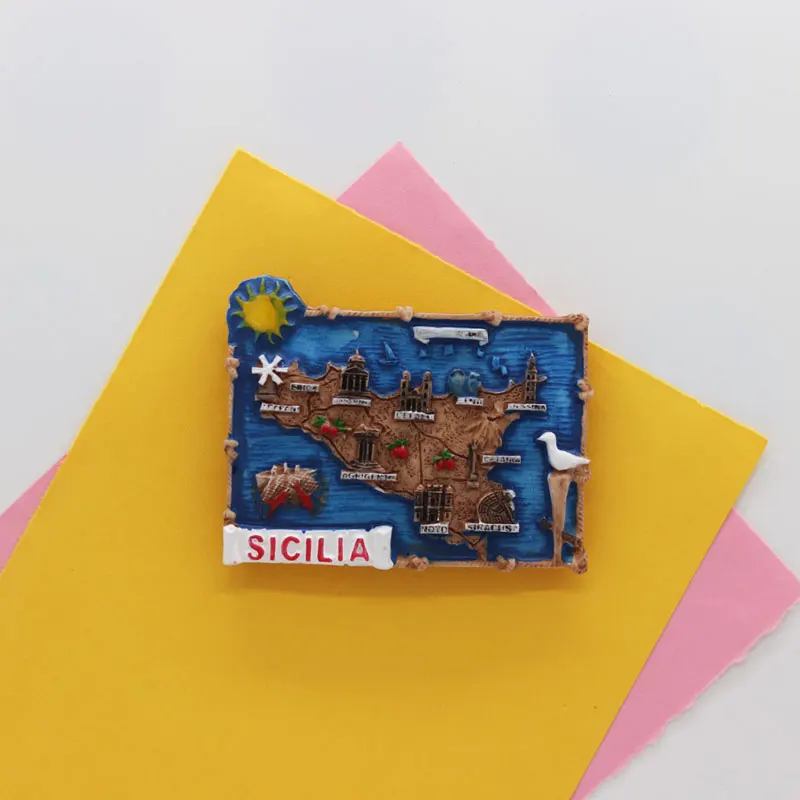 Магнит на холодильник Сицилия сувенир синяя квадратная карта художественные