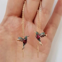 2020 unique elegant birdie ear drop earring rhinestone dangle long tassel earrings for women indian hoop brincos wedding jewelry