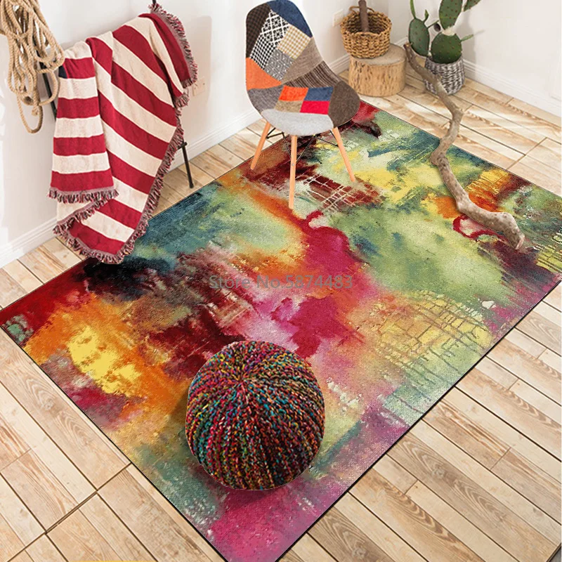 

200*300cm Fashion Abstract Oil Painting Multicolor Color Watercolor Bedroom Door Living Room Kitchen Floor Mat Customization