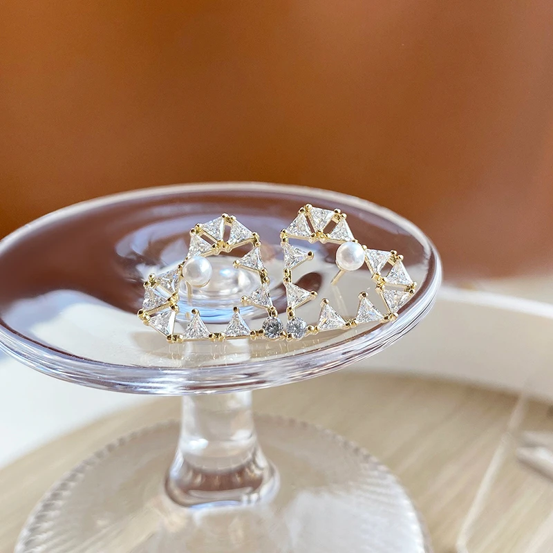 

Trendy Elegant 14K Real Gold Plated Pearl Heart Earrings for Women Top AAA Shiny Zircon S925 Silver Needle Stud Jewelry Hot Gift