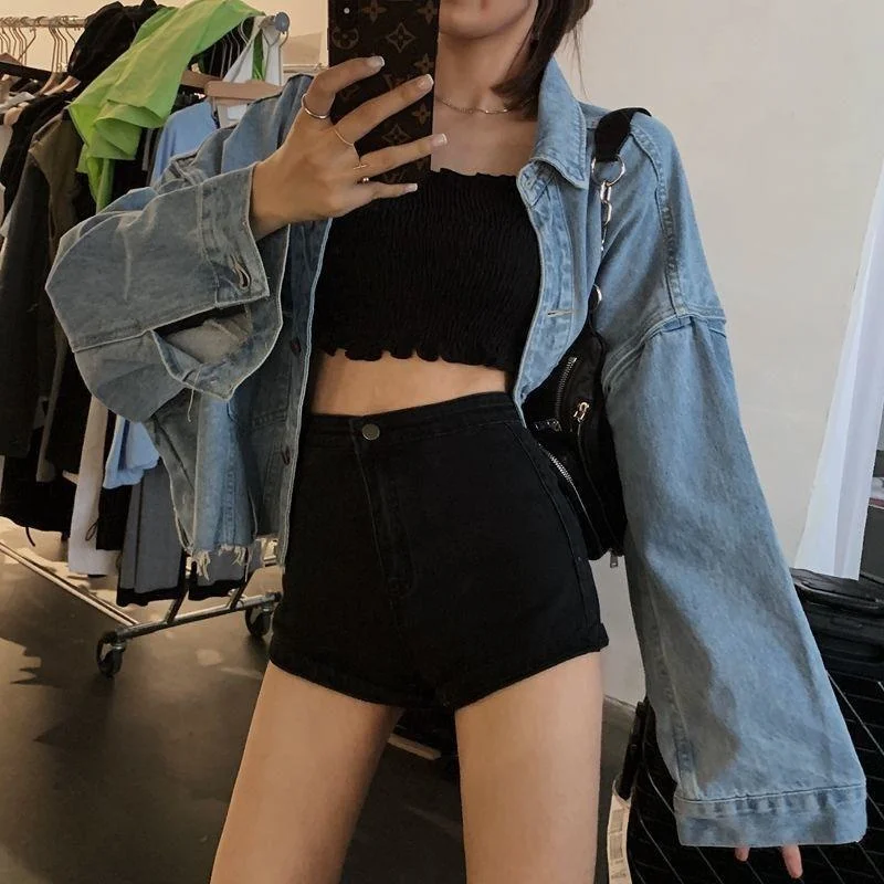

Black high waist denim shorts women's new summer slim fit long legs sexy hip wrap a-word hot pants