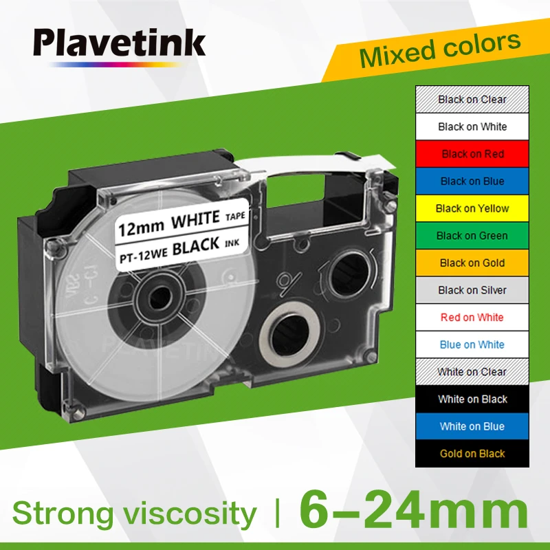 

Plavetink 6mm 9mm 12mm XR Label Tape Compatible Casio Label Maker XR12WE XR-12X XR-9WE XR6X for Casio Label Printer KL120 60 130