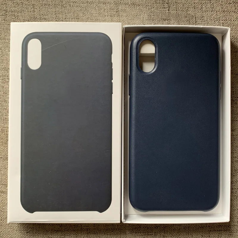 Кнопка для iphone 8 Plus XS Max чехол из искусственной кожи официальный Lo-go Защитный чехол для iphone X XS XR чехол с коробкой - Цвет: Midnight Blue