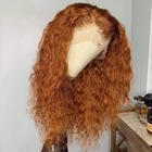 Имбирный апельсиновый кудрявый парик на фронтальной сетке для женщин с детскими волосами Синтетические волосы предварительно выщипанные Термостойкие Глубокие волны без клея