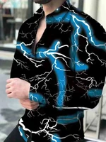 2021 new mens shirt blue lightning pattern printed slim long sleeve shirt
