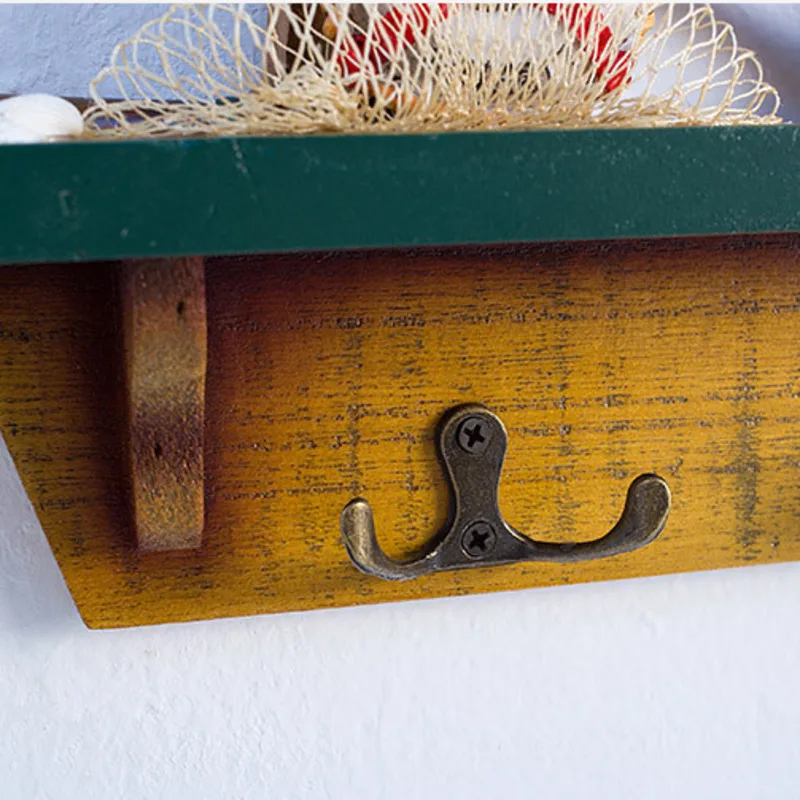 

Mediterranean Style Semi-rudder Wooden Shelf Hook Solid Wood Retro Coat Hook Hanging Storage Shelf Home Bar Hanging Decorations
