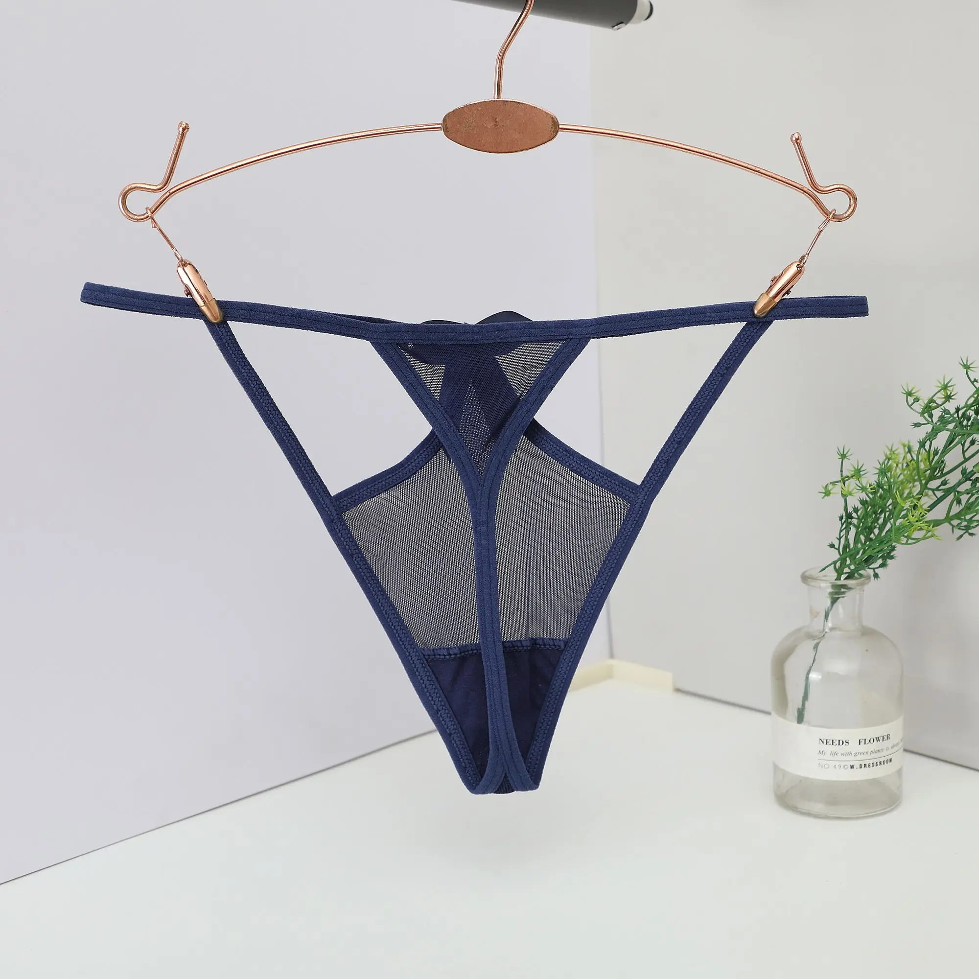 Thin Belt Low Waist Mesh Panties Transparent Underpant Cotton Crotch Bandage Women Thong Lingeries Lace Briefs