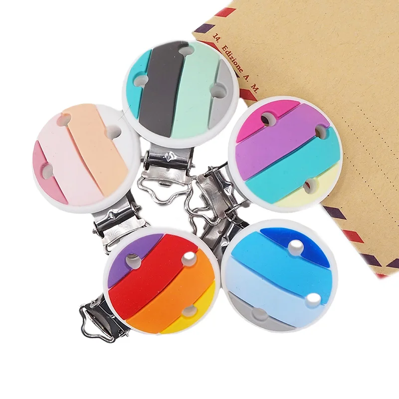 Chenkai 50pcs Rainbow Shape Silicone Clips BPA Free DIY Baby Teething Pacifier Dummy Nursing Sensory  Necklace Chain Clips Toys