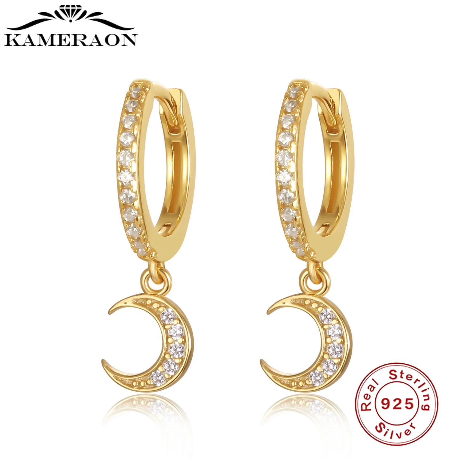 

S925 Sterling SIlver Earrings Mini Moon Gold Color Hoop Earrings for Women Cute Circle Earrings Fine Jewelri Earings