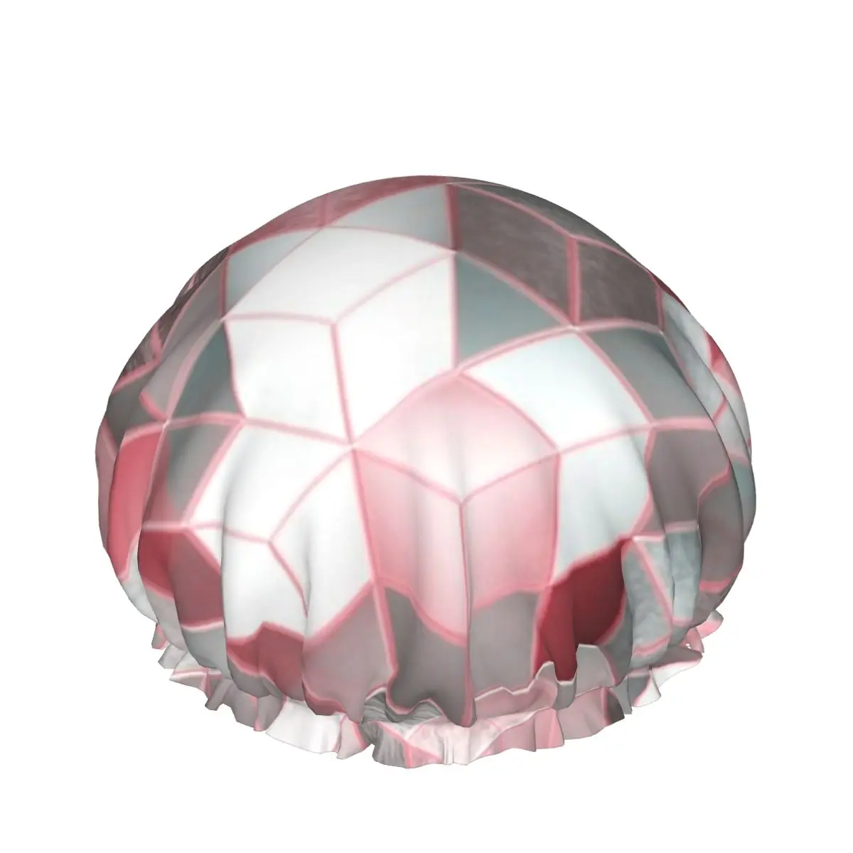 

Pink And Grey Gradient Cubes Double waterproof shower caps Customized shower cap hair care drying accessories for women