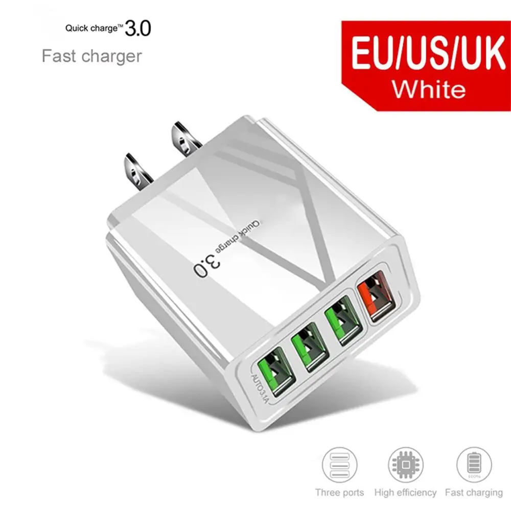 Настенное зарядное устройство с 4 USB портами 30 Вт адаптер QC3.0 для быстрой зарядки