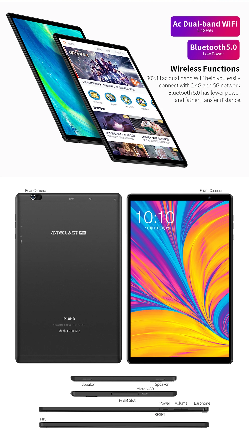 Teclast P10HD 10," Android 9,0 планшет 1920x1200 SC9863A Восьмиядерный 3 ГБ ОЗУ 32 Гб ПЗУ 4G сеть AI скоростные планшеты ПК двойной Wifi