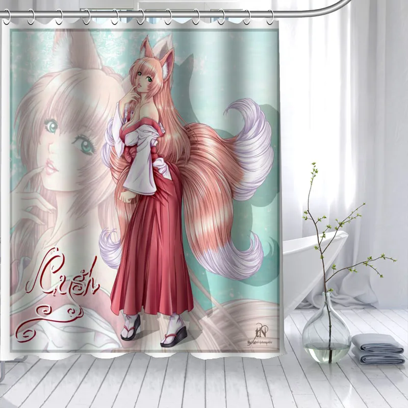 Горячая Распродажа Lil fox аниме девушка мультфильм пользовательские занавески для душа 3D Водонепроницаемый полиэстер ткань для ванной занавес 12 крючков для ванной комнаты