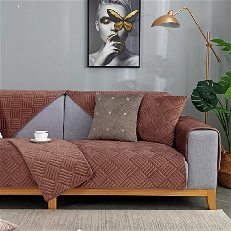 Чехол для дивана из плотной плюшевой ткани однотонный нескользящий в