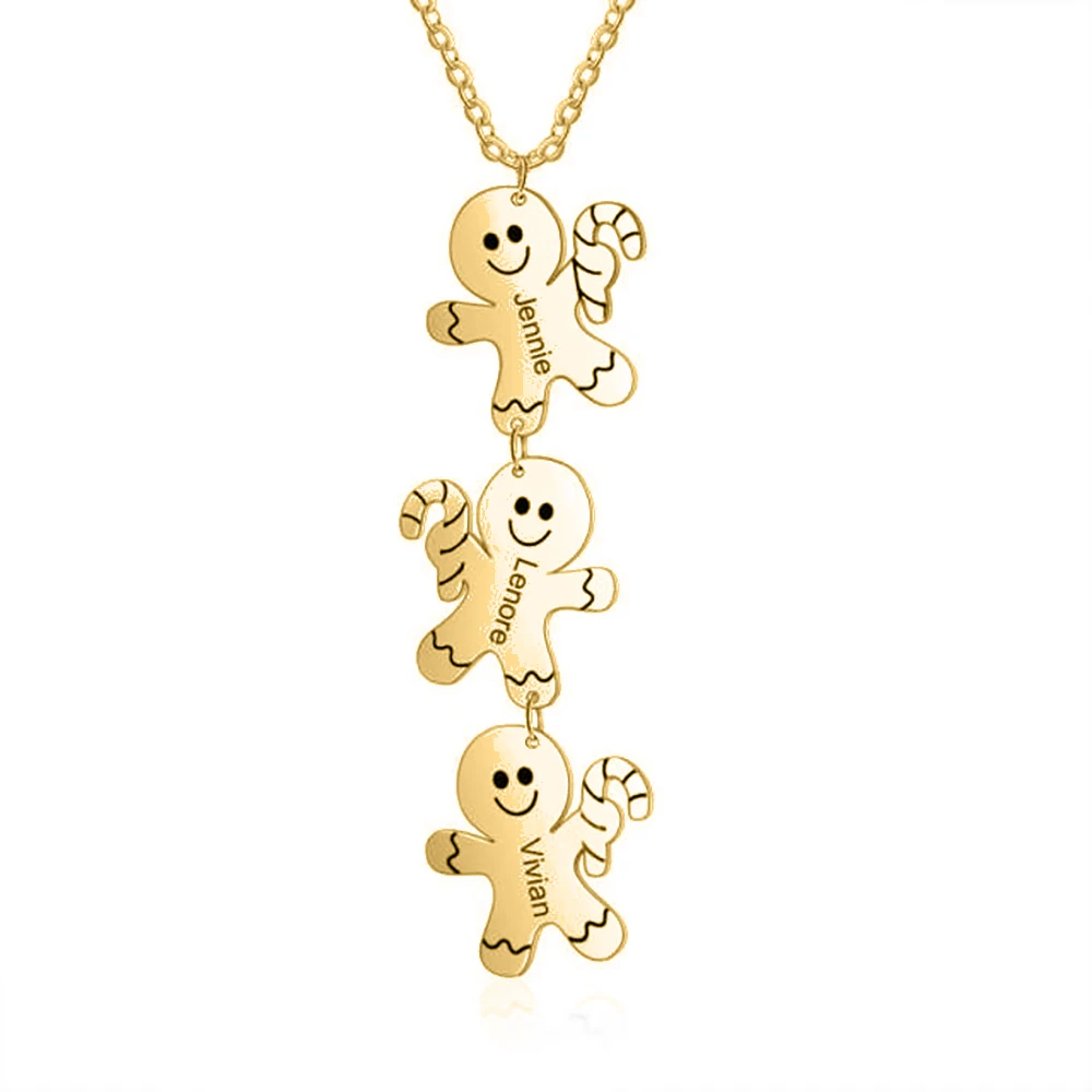 

Mini-World Customized Name Engraving Gingerbread Man Pendant Necklace Personalized Christmas Gift for Family Customized Necklace