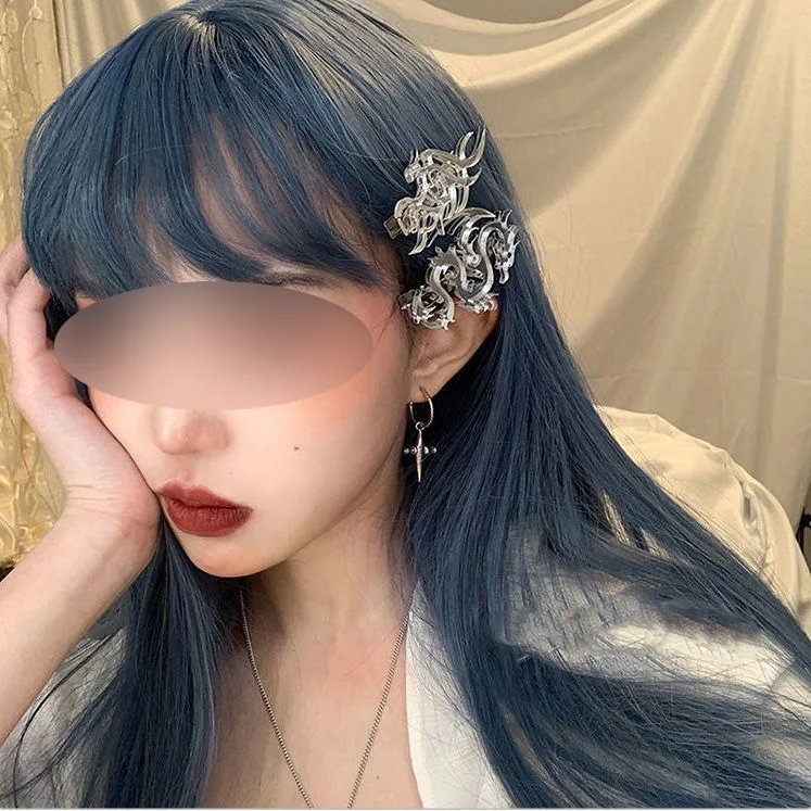 

Vintage Y2K Jewelry Mirror Hairpin Harajuku Egirl Punk Totem Aesthetic Headdress Flame Dart Dragon Edge Clip for Hip Hop Party