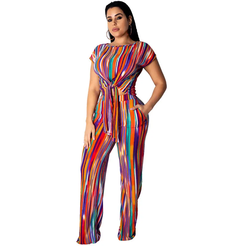 Женский спортивный костюм в радужную полоску повседневный комплект из двух