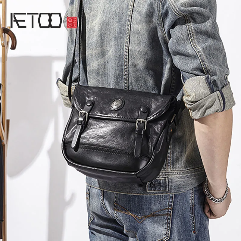 Сумка-мессенджер AETOO растительного дубления мужская кожаная Ретро сумка через