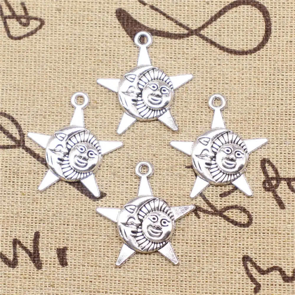 

Sun Moon Stars Charms Supplies For Jewelry Making Kit Antique Silver Color 20pcs 27x23mm