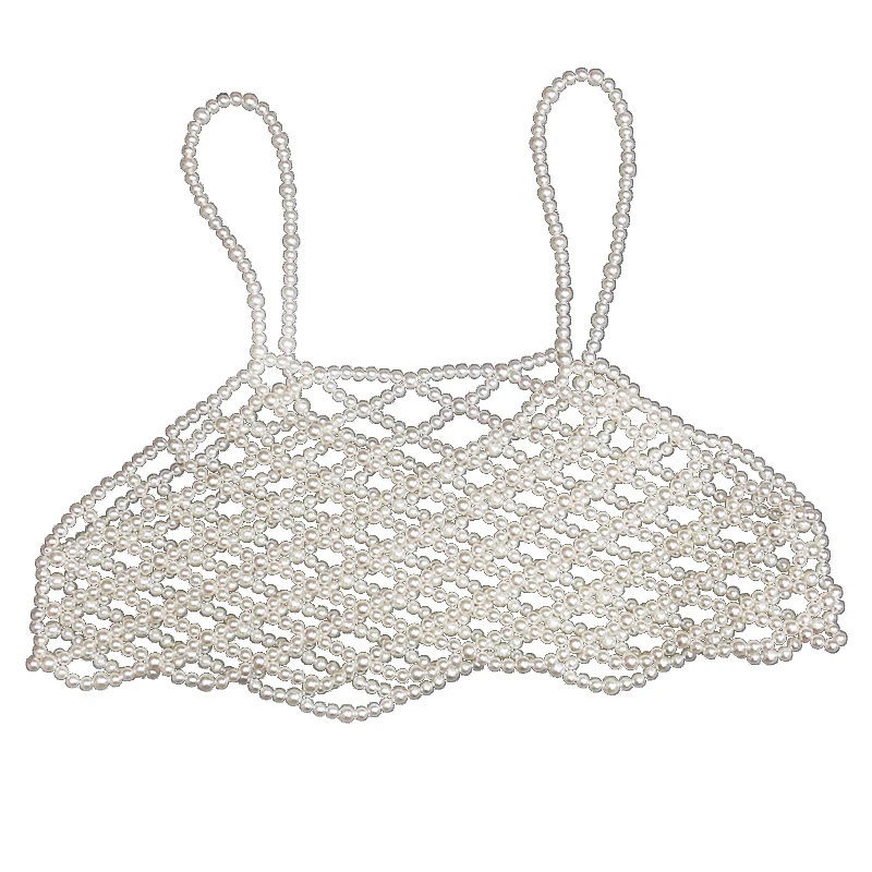 

Women Pearl Vest Short All-match Sleeveless Retro Handmade Beading Waistcoat Hollow Korean Fashion Outerwear Tops for Women