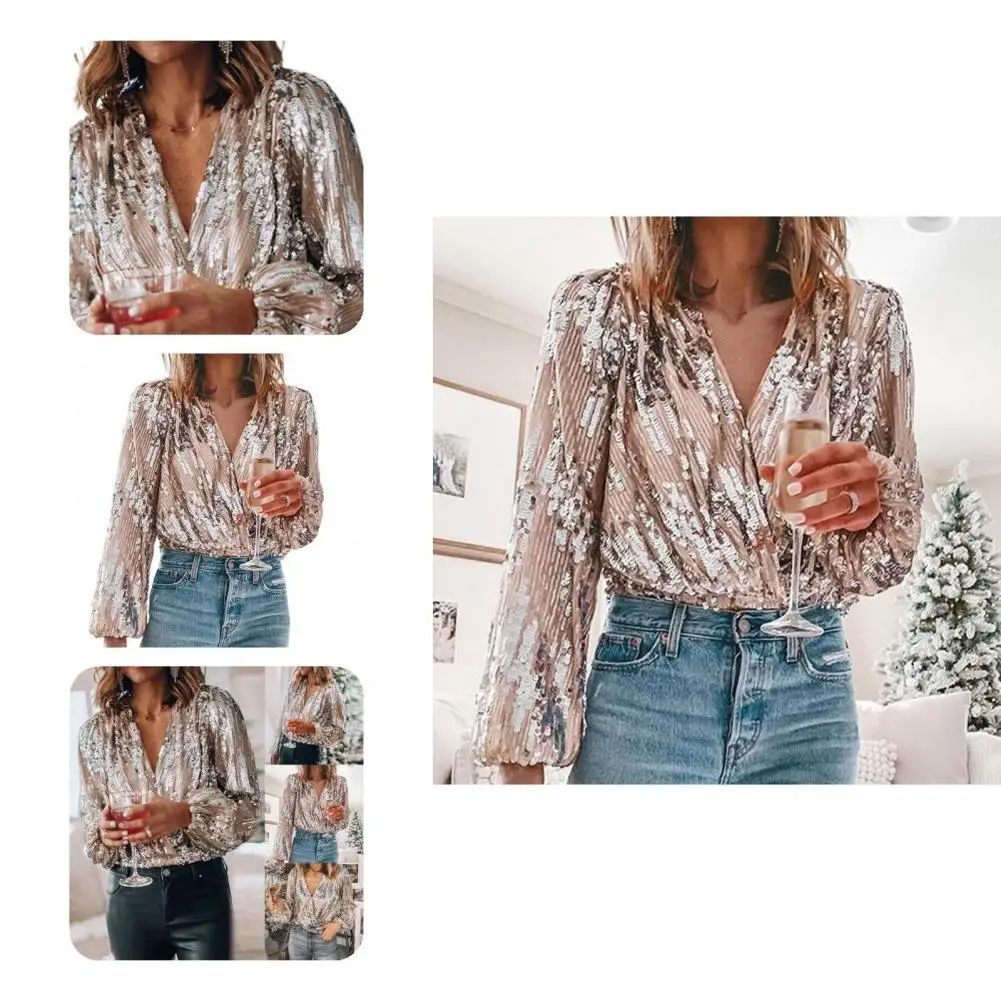 

Loose-fit Polyester Women Ladies Spring Glitter Blouse for Street Wear