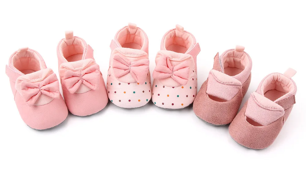 

Pink Bowknot Baby Girl Shoes Spring Autumn Cute Dot Princess Newborn Kids Non Slip Shoes Soft Sole Toddler First Walkers