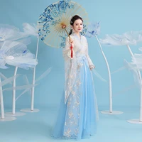 plus size child adult hanfu ancient chinese dress set with floral embroidery and flutter sleeves prom formal birthday christmas