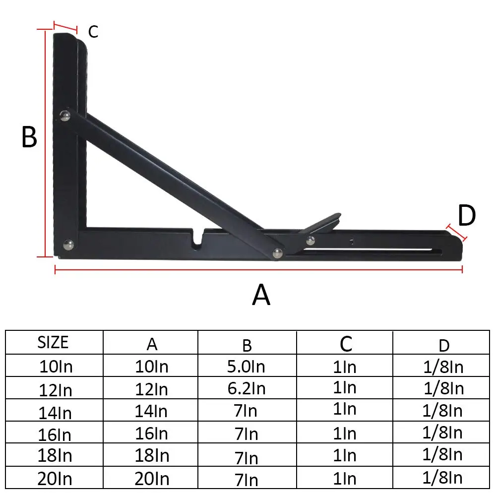 Folding Shelf Brackets 16 Inch Heavy Duty Stainless Steel Collapsible Bracket for DIY Space Saving Wall Mounted Work Bench |